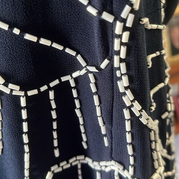 Joanna Hope Navy with White Hand Beading Sheer with lining Gown SZ 18 - Picture 6 of 13